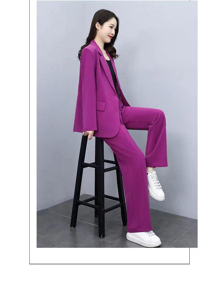 Women's Slim Long-Sleeve Suit Jacket & Wide-Leg Trousers: Professional Queen Style, Perfect for Spring and Autumn.