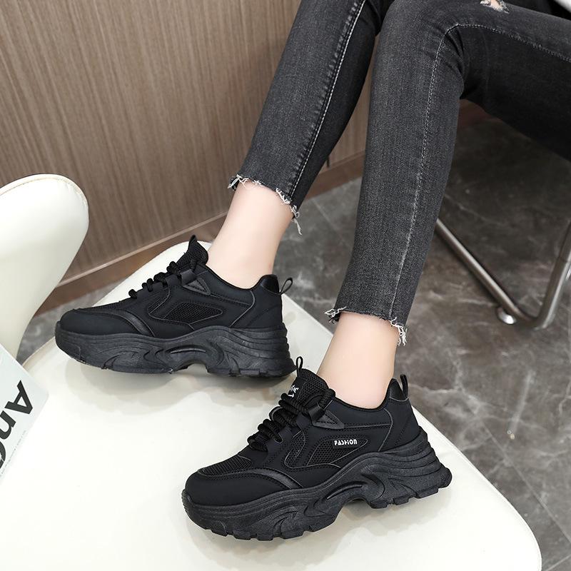 QRJ02 2024 Spring/Summer Women's Trendy Mesh Dad Shoes: Breathable Thick-Soled Sneakers