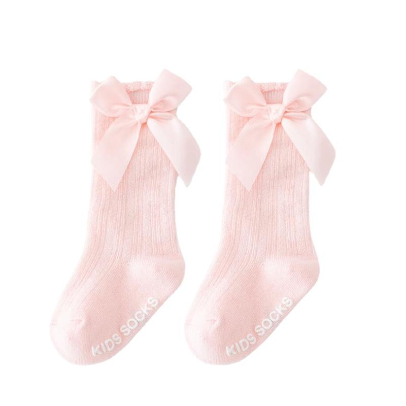 Детские носки с бантом Весна Осень Новорожденные Девочки Дети на Рождество Зиму Нескользящие Хлопковые Принцесса Гольфы до колена Длинные носки