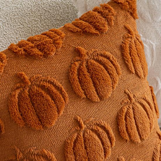 Pumpkin Pattern Pillowcase Solid Color Hide Zipper Soft Wool Velvet Pillow Case Halloween Cushion