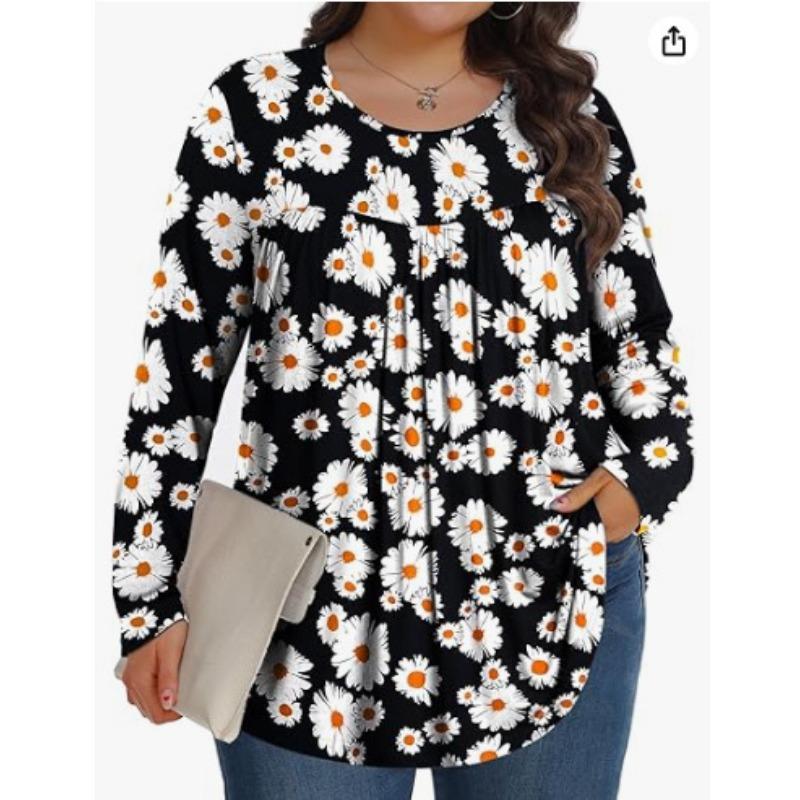 Women S Plus Size Long Sleeve Pullover T Shirt With 3d Floral Print