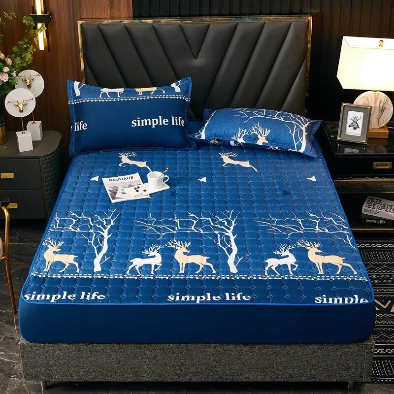 Стеганый наматрасник с принтом, сплошной цвет, эластичная лента, фиксированная простыня, модное постельное белье (Нет наволочки) Встроенный лист