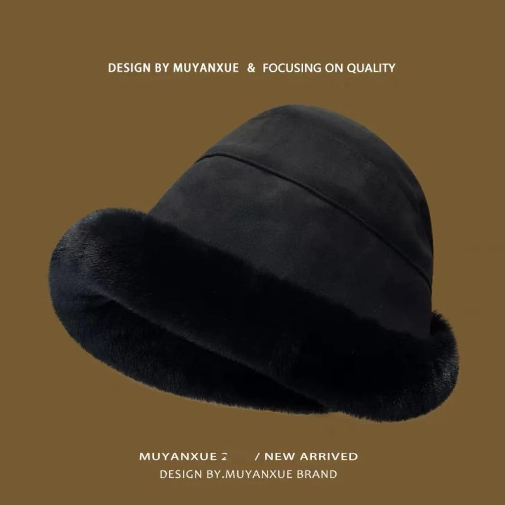 Autumn and Winter Plush Thickened Hat Women's Plush Bucket Hat Crimped Cold-proof Thickened Windproof Warm Ear Protection Mongolian Basin Hat