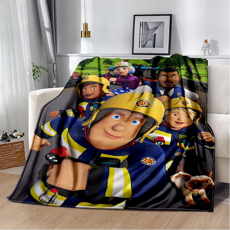 3D Classic Fireman Sam Child Cartoon Blanket,Soft Throw Blanket for Home Bedroom Bed Sofa Travel Picnic Cover Kids Gift