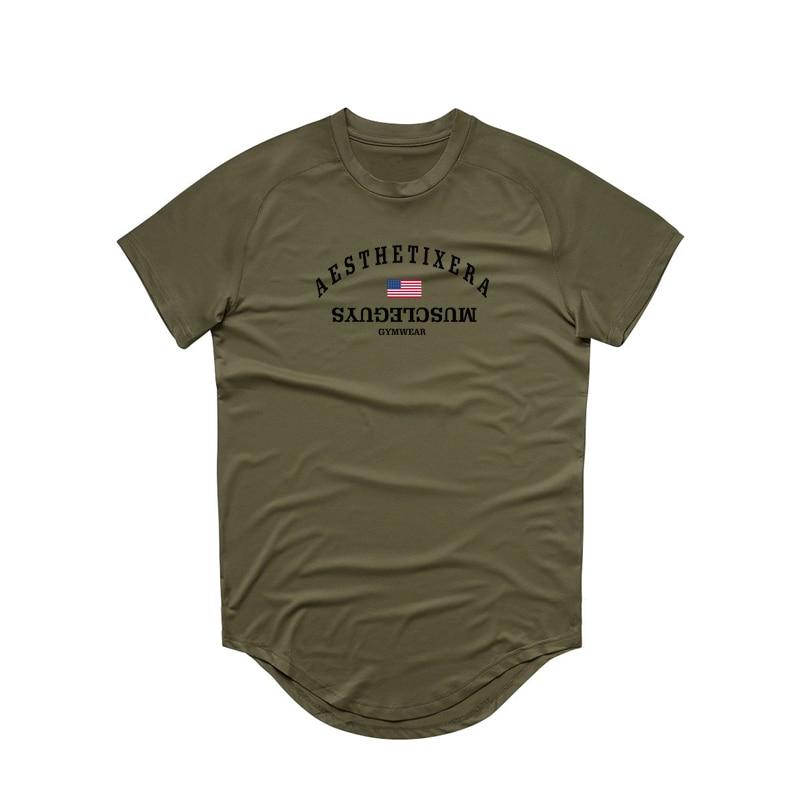 Muscleguys, летняя одежда, мужская спортивная повседневная футболка для фитнеса, быстросохнущая, дышащая и крутая, с короткими рукавами