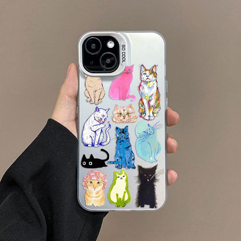 Креативная Арт Цветные Кошки Лазерный Чехол для Телефона Для iPhone 14 13 12 Mini 11 Pro Max 15 16 Pro Max Plus Ударопрочный Защитный Задний Чехол