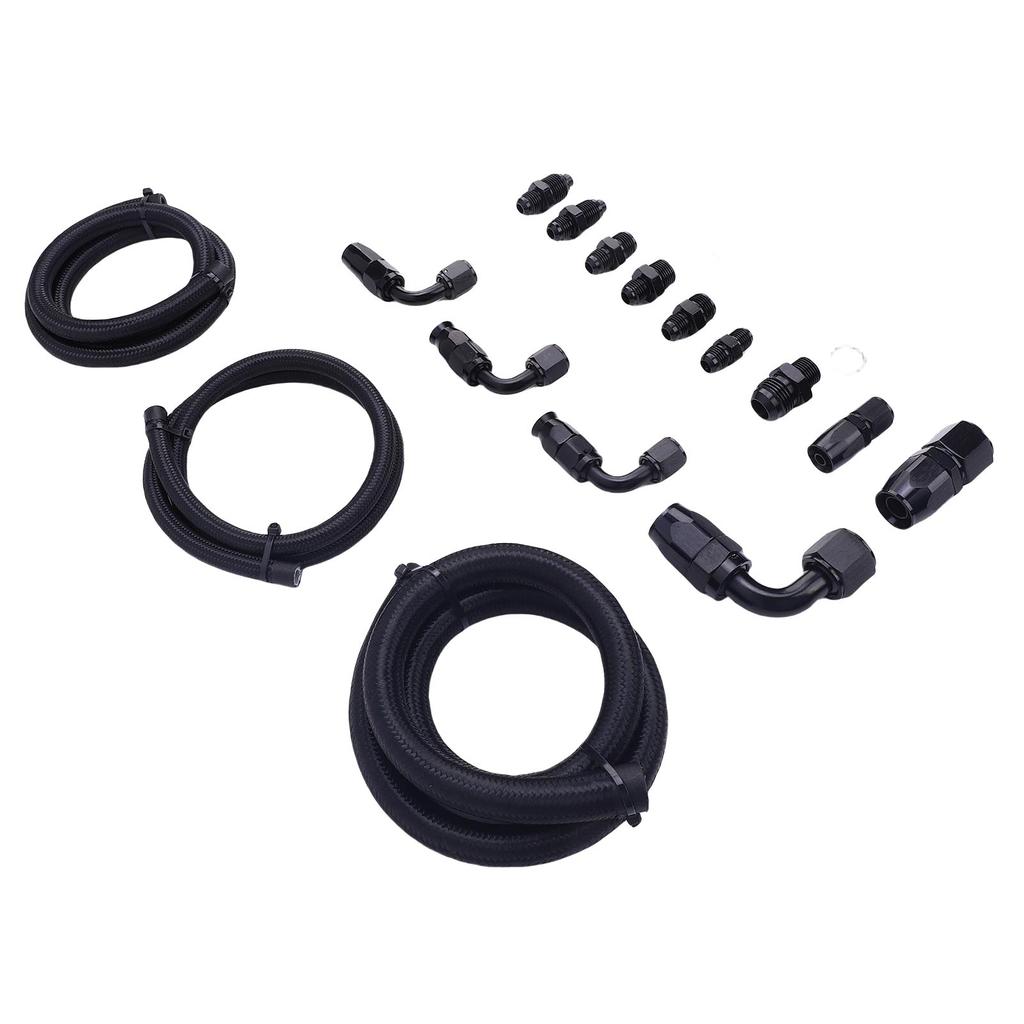 Power Steering Pump Hose Fitting Kit Stainless Steel Nylon Universal Steering Hose Hookup Kit for Remote Reservoir Tank