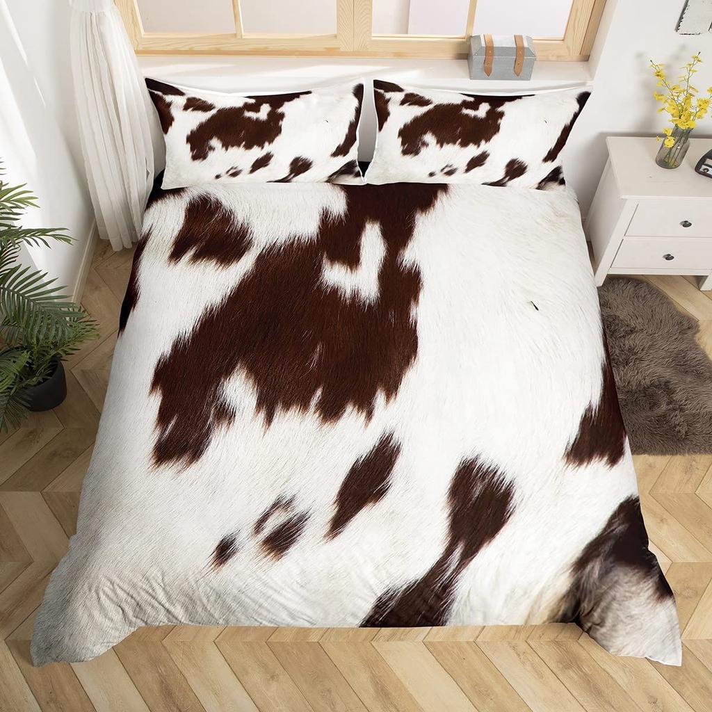 Animal Fur Pattern Duvet Cover Set Tiger Lion Cow Leopard Polyester Comforter Cover With Pillowcase King Queen Size Bedding Set