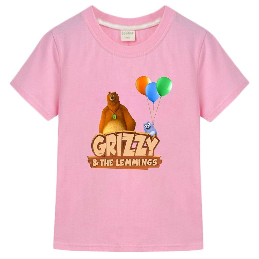 Grizzy and The Lemmings T-Shirts Girl Cartoon Print Funny Kids T Shirt Summer Children Clothes 100%Cotton Baby Boys Graphic Tee