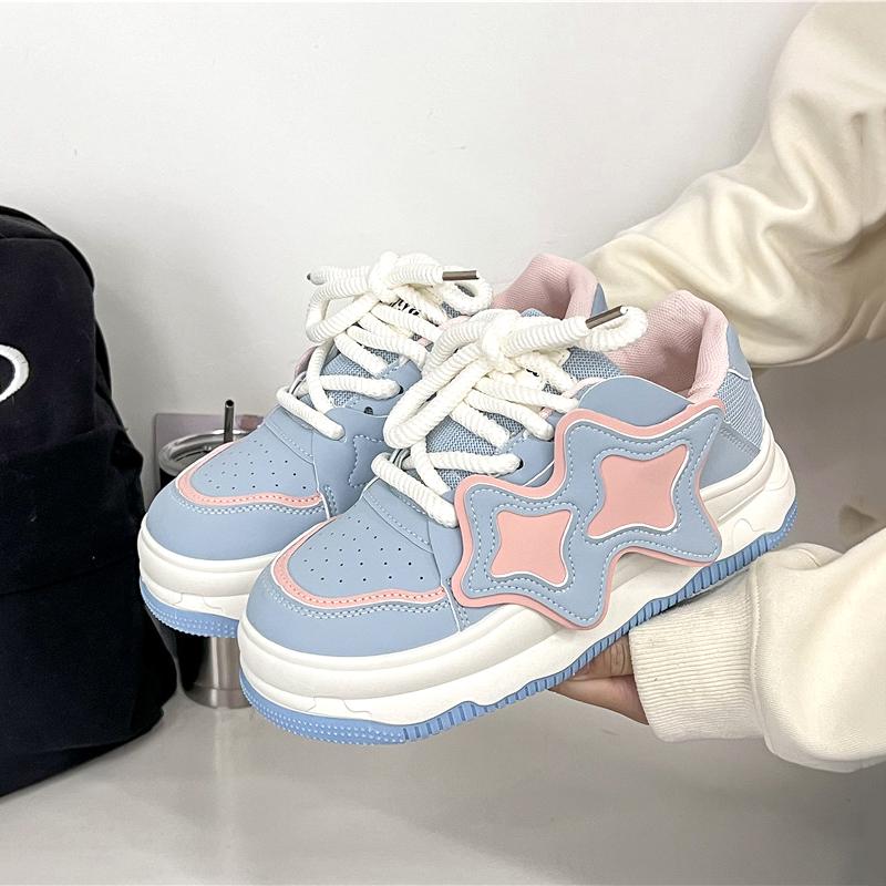 Модные синие белые повседневные спортивные туфли женские летние трендовые кроссовки на платформе студенческие кавайные универсальные туфли с толстой подошвой из вулканизированной стали 36-42