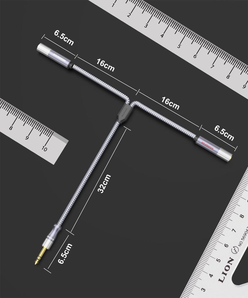 SOUNDFAM 14-inch TRS Stereo Splitter Cable, 2 feet60cm, TRS 14-inch Splitter Male x 1 - Female x 2, 14-inch 6.35mm Stereo Male Plug - Dual 14-inch