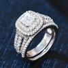 Блестящий набор из 2 колец для свадьбы, роскошные, великолепные, сверкающие украшения для женщин, очаровательные, модные, шикарные аксессуары для пальцев