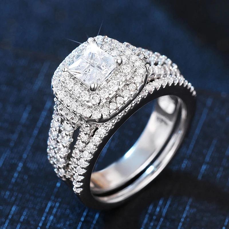 Блестящий набор из 2 колец для свадьбы, роскошные, великолепные, сверкающие украшения для женщин, очаровательные, модные, шикарные аксессуары для пальцев