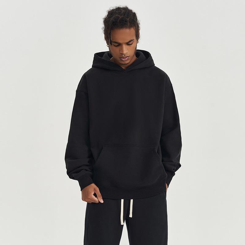 Autumn and Winter Solid Color Blank Plus Velvet Thickened 450g Hooded Sweatshirt Men Heavy Hoodie Men's Clothes