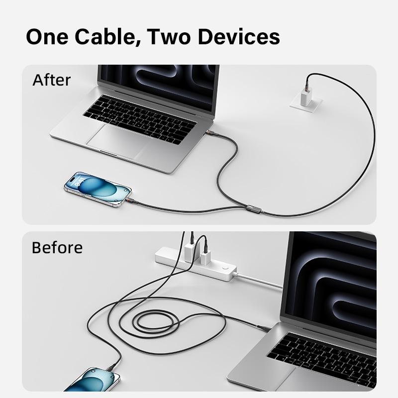 USB C Cable 100W 4 Ft 2-in-1 USB C To USB C Cable Fast Charging for iPhone 16/16 Pro Max/Plus Series,MacBook Air/Pro,iPad,and More