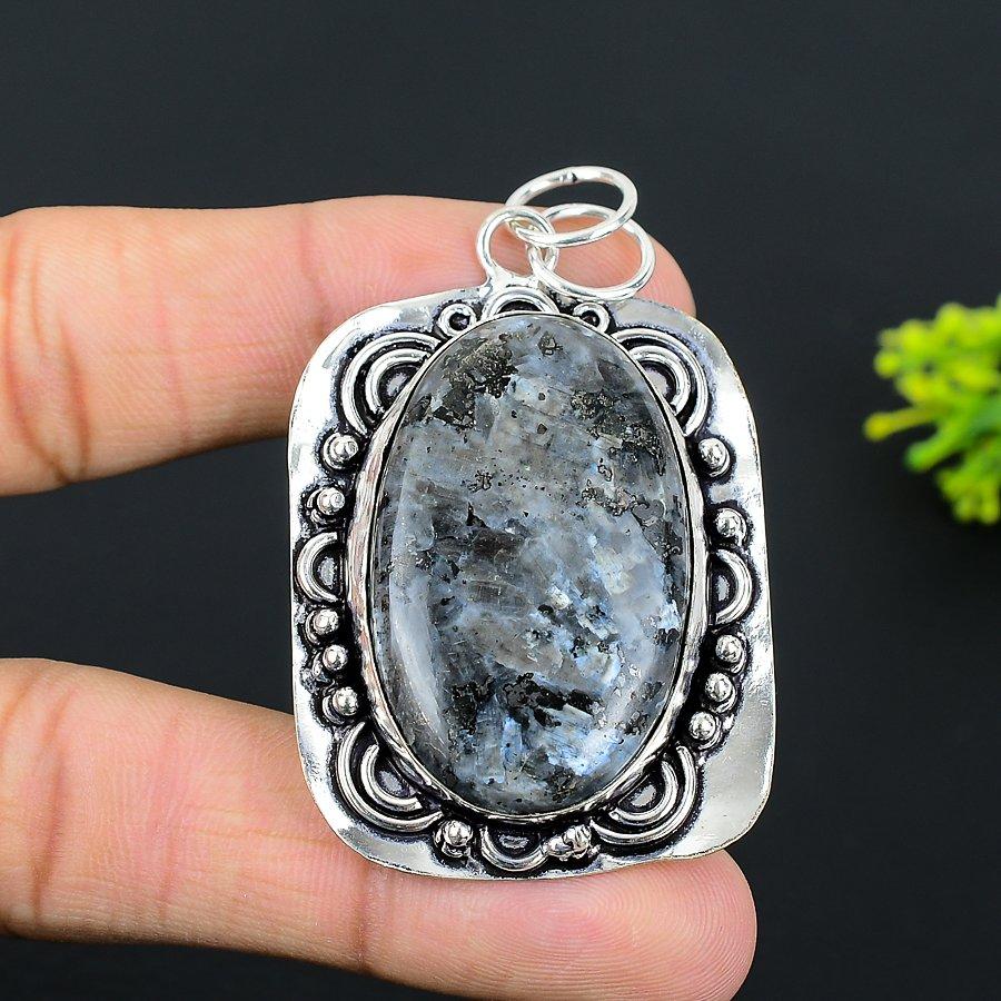 Подвеска из стерлингового серебра 925 пробы с драгоценным камнем Ларвикит 2,52 дюйма J7Q37