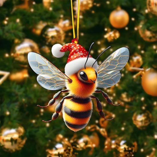 Рождественское украшение 2D акриловая собака/медведь/пчела/кролик/петух подвесное украшение мультяшные животные кулон на елку для домашнего праздничного декора