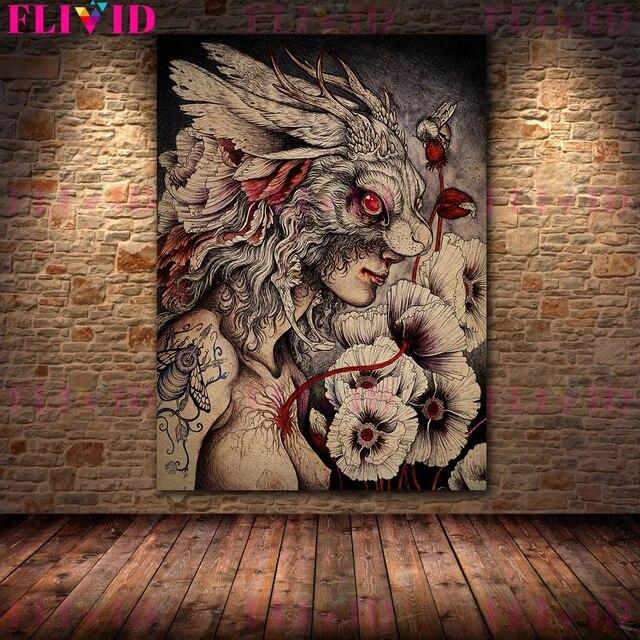 Абстрактное искусство постер с птицами, животными и девочками, ретро-сюрреалистический женский настенный художественный холст, принт для декора гостиной, без рамы, без рамки