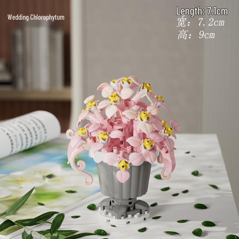 Cross-Border Lego Immortal Flower Basket Building Block Set - Rose Bonsai & Children's Assembly Toy for Teacher's Day Gift