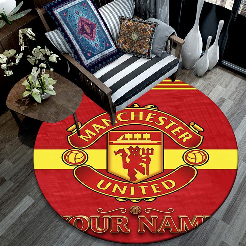 Custom Name,Manchester United pattern round rug,Carpet Rug for Living Room Bedroom Playroom ,Non-slip Floor Mat,Holiday Gifts and Birthday Gifts.