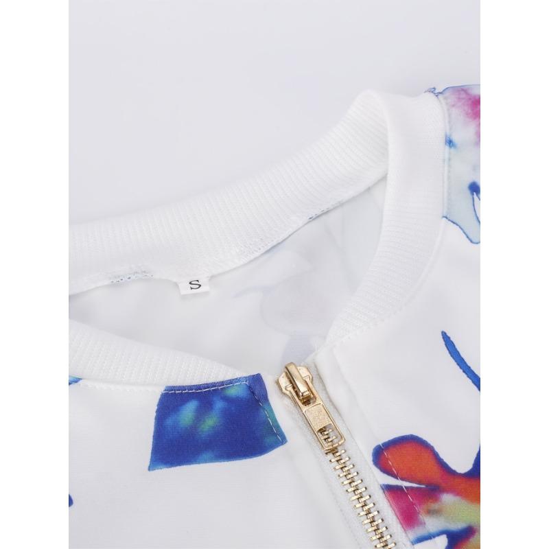 Куртка на молнии с цветочным принтом, куртка с длинными рукавами и круглым вырезом, повседневная верхняя одежда для осени и зимы, женская одежда