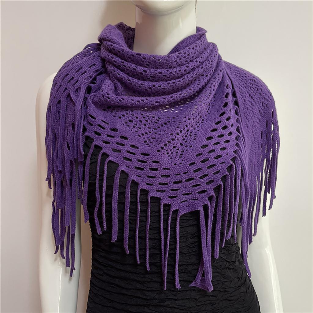 Elegant Women's Knitted Triangular Scarf Imitation Cashmeres Warm Winter Shawl Ponchos with Stylish Fringes Accents