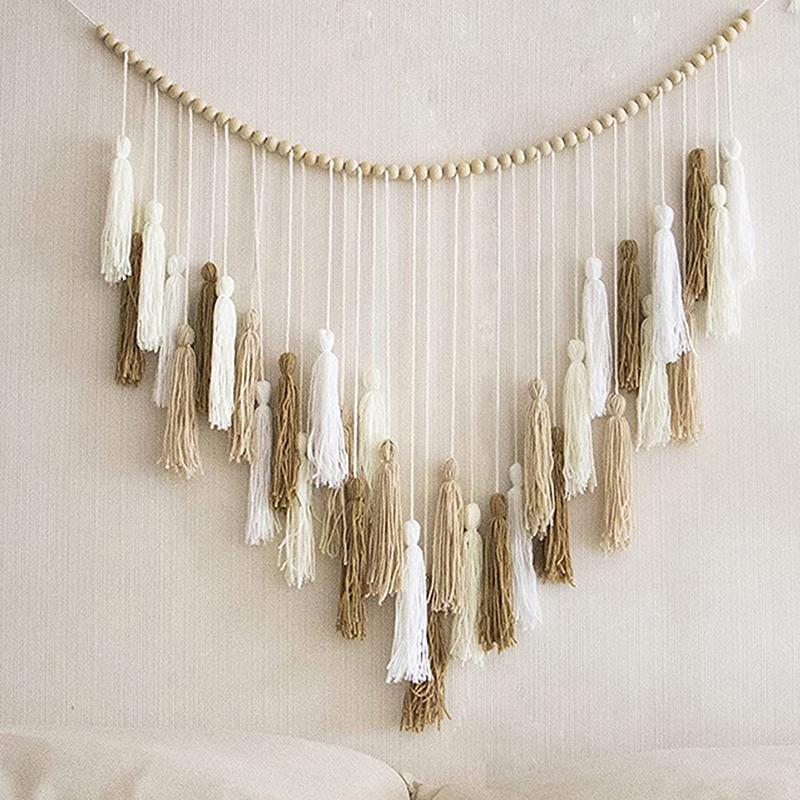 Богемный декоративный плетеный деревянный гобелен с кисточками из бисера, украшение для дома в стиле Ins, хлопковая веревка, плетеное настенное украшение