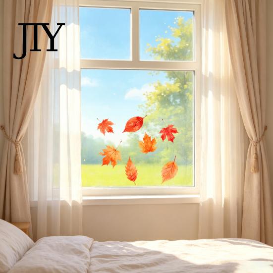 Static Glass Sticker Watercolor Maple Leaf Cling Window Sticker, Removable & No Reusable Decoration Adhesive Home Decor, Decorative Decal for Bedroom