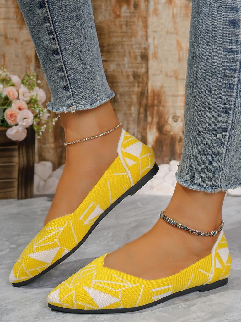 Stylish Cross-border Knit Flat Shoes For Women With Geometric Pattern And Pointed Toe Design