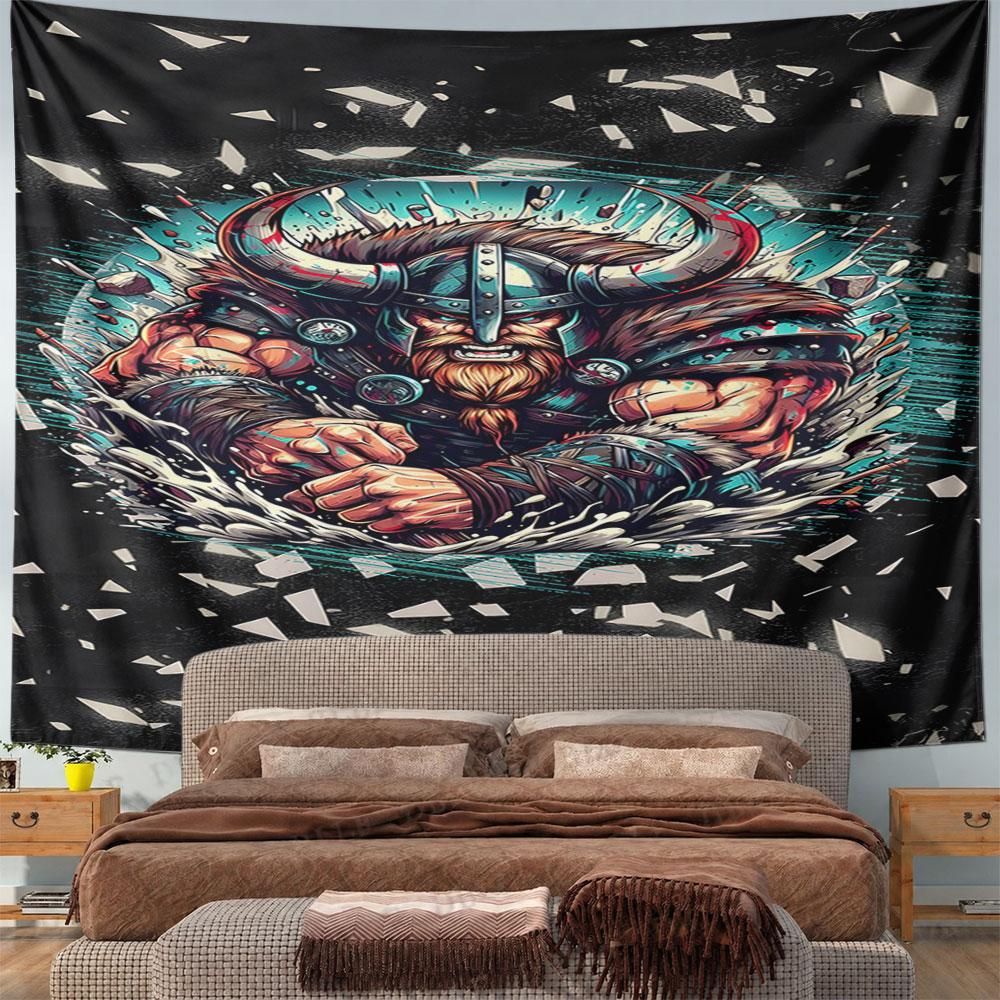 "Fierce Viking Warrior Illustration" Pattern Wall Hanging Tapestry Decorative Tapestry Home Decor for Bedroom and Living Room