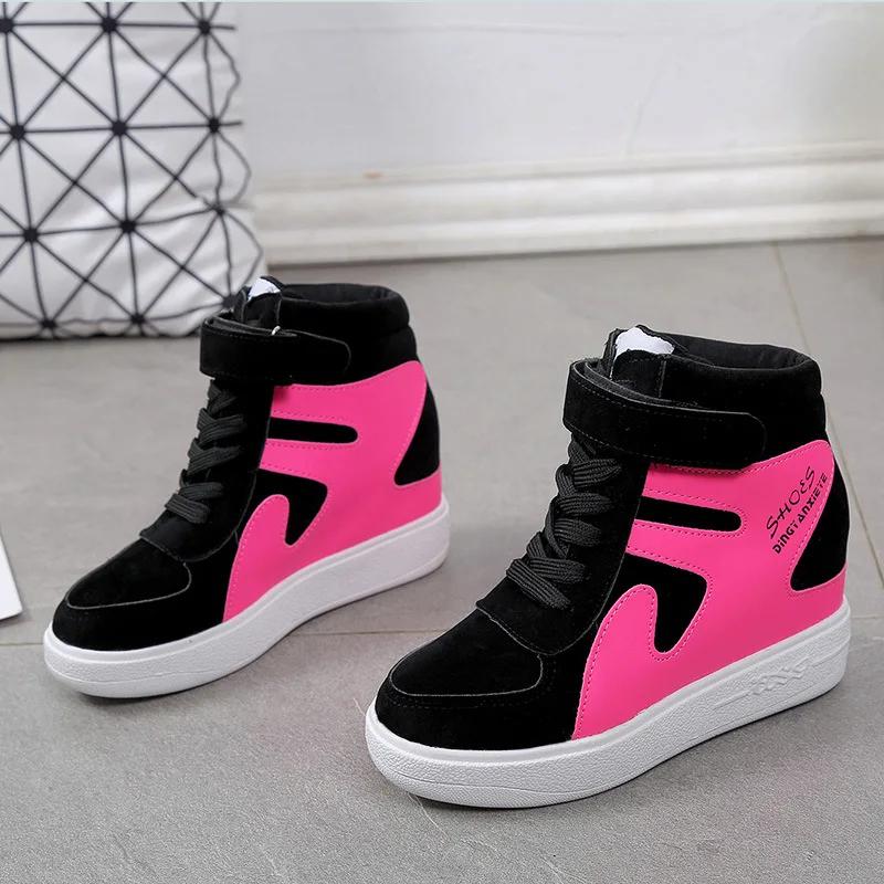 Женские красные кроссовки с высоким верхом на толстой подошве, повседневные туфли на танкетке, внутреннее увеличение, женские вулканизированные туфли на шнуровке, Zapatillas De Deporte