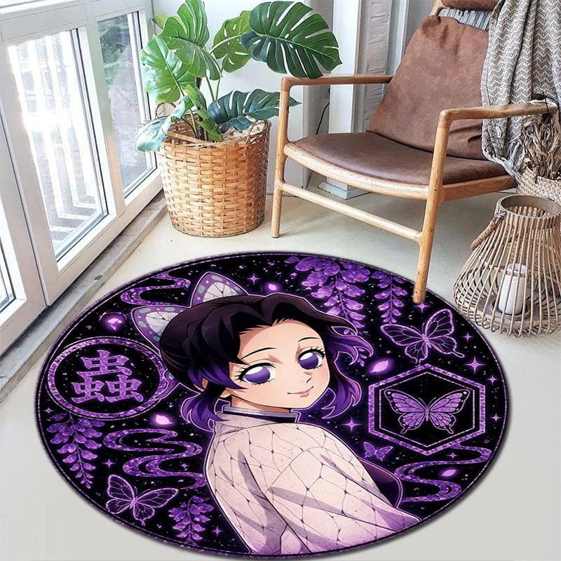 Classic Japanese-style cartoon Demon Slayer round rug, home soft decorative anti-slip yoga mat and chair mat, outdoor floor mat carpet K3