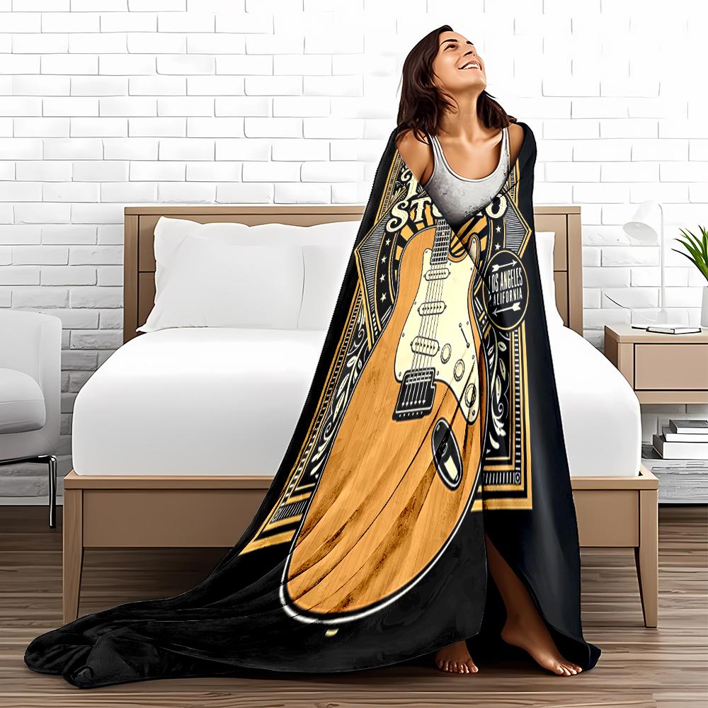 Vintage Guitar blanket with  Fire Studio  and Los Angeles Print Design blanket, suitable for use in the bedroom, living room, on the sofa