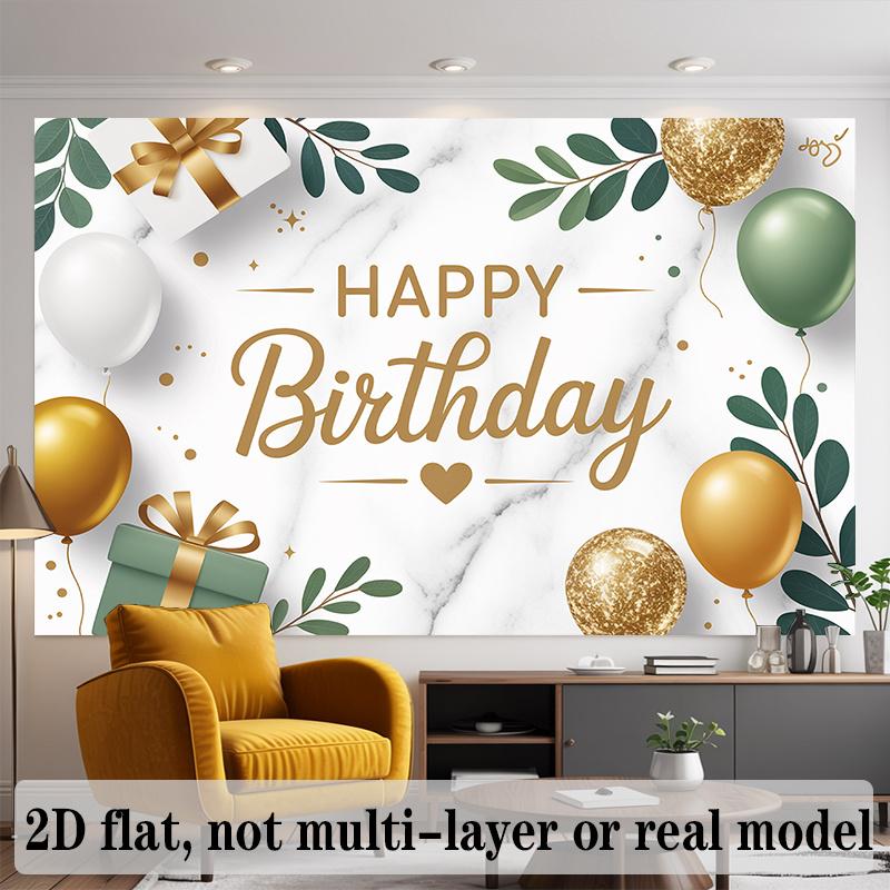 Marble Pattern Birthday Banner, Golden Green Backdrop Wall Decor for Party