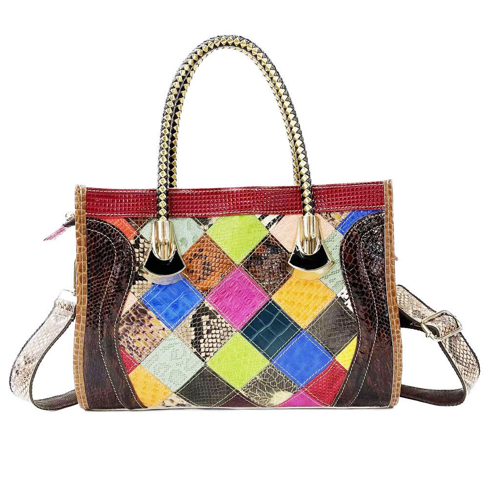 Кожаная женская сумка Wind Color Leather Plaid Bag Splicing Portable Oblique Span Bag Womens Bag