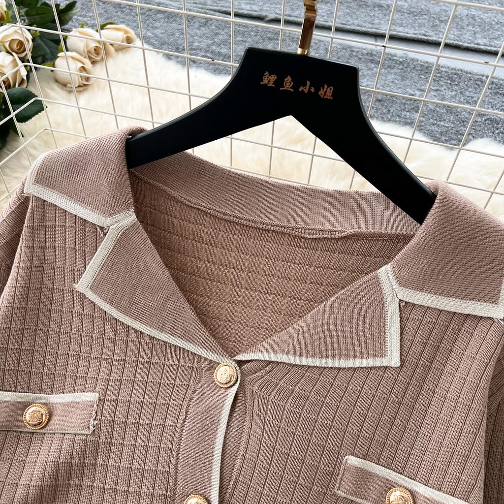 Simple Luxury Premium Solid Color Set Autumn/Winter Knitted Set Women's Polo Loose Shirt Coat+High Waist Skirt Two Piece Sets