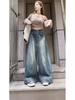 Plus Size Women's High Waist Retro Wide Leg Jeans - Slimming Loose Straight Leg for Spring/Summer
