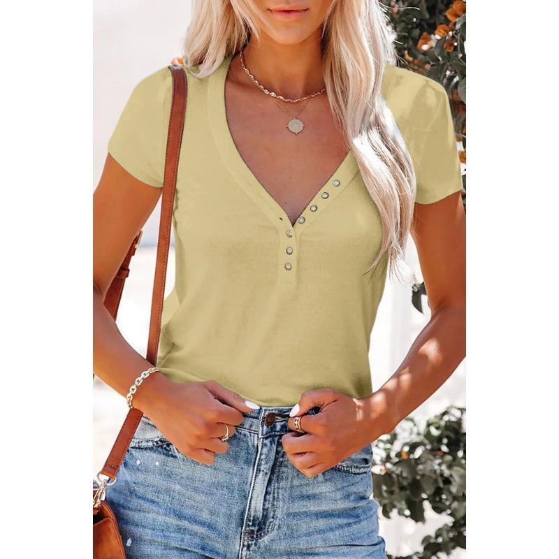 2025 Spring and Summer New European and American Clothing Sexy V-neck Top T-blood Short-sleeved Women