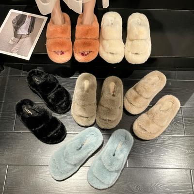 Тапочки Mao Mao женские осенне-зимние новые на толстой подошве тапочки на перемычке женские домашние шерстяные хлопковые мопы