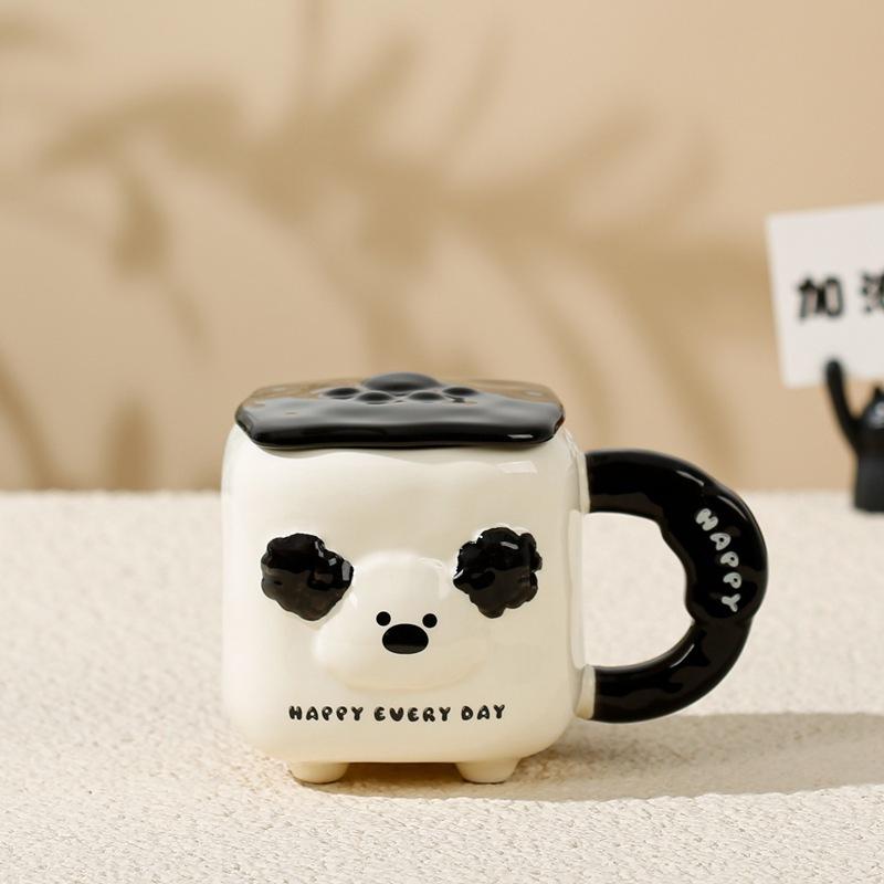 Cute Puppy With Lid Water Cup Large Capacity Cartoon Dog Ceramic Cup Household High Value Mug Souvenir