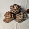 Retro plaid octagonal hat women's autumn and winter warm new versatile fashion painter hat show face little beret