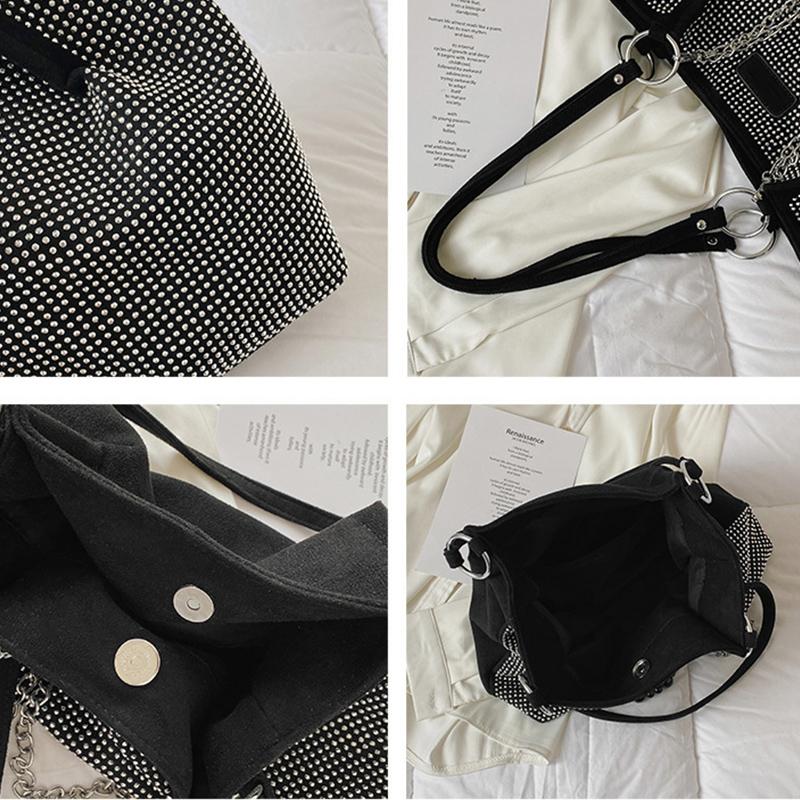 Yogodlns Luxury Rhinestone Bucket Tote Bag Women Fashion Large Capacity Handle Shopping Shoulder Bag