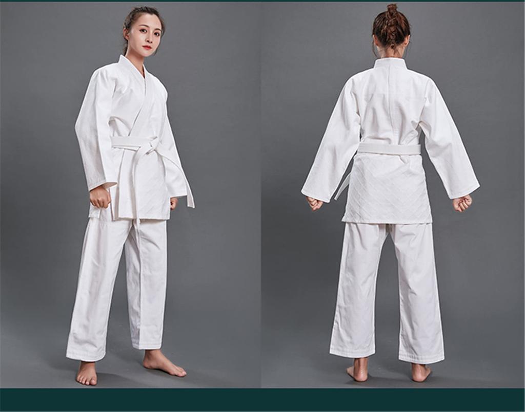 judo uniform karate uniform belt included 100% cotton practice school martial arts loose sportswear set plain top pants belt school physical