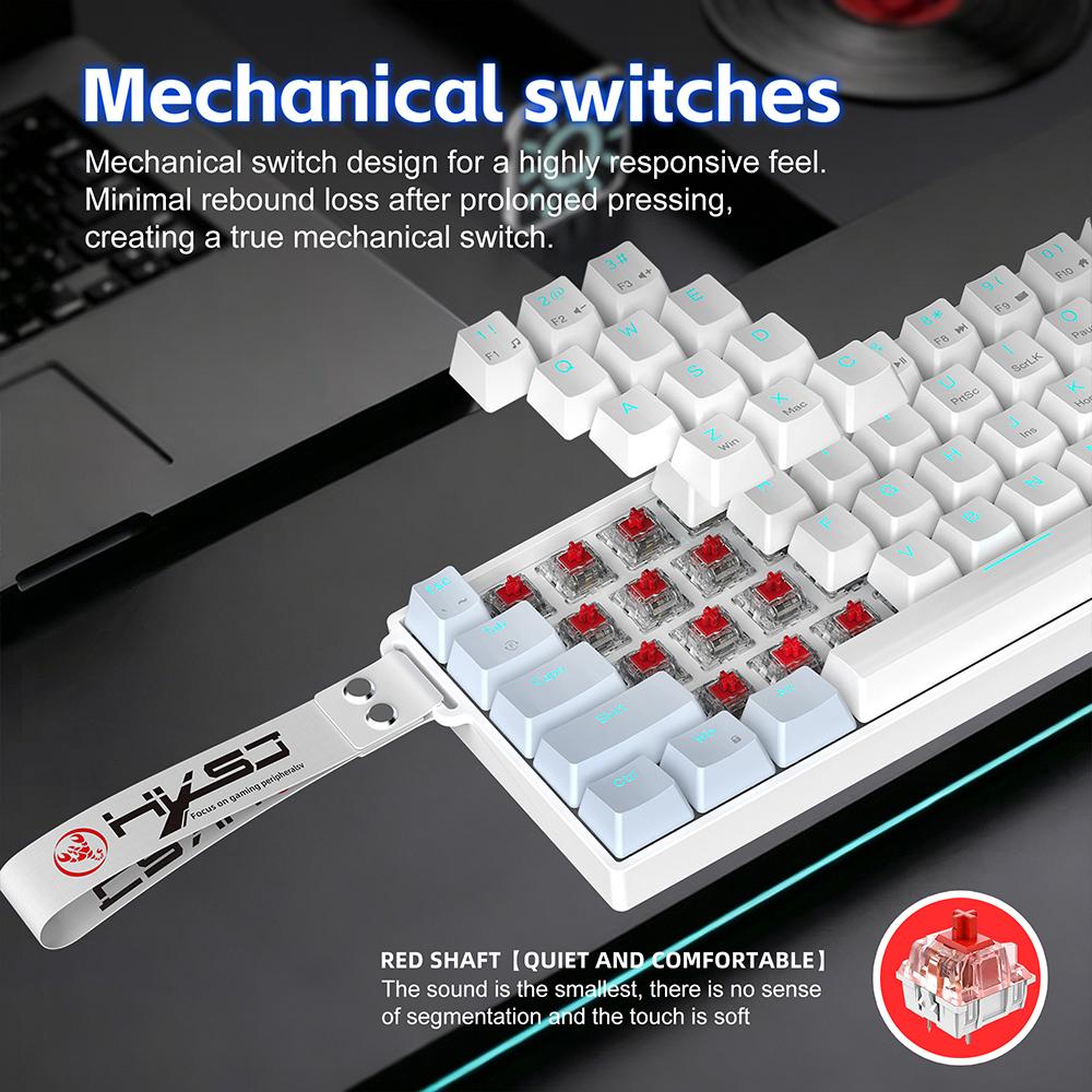 K61 61 Keys Ribbon Wired Mechanical Keyboard Red Blue Switch Ice Blue Backlight Type-C Portable Full Key Rollover Gaming Keypad