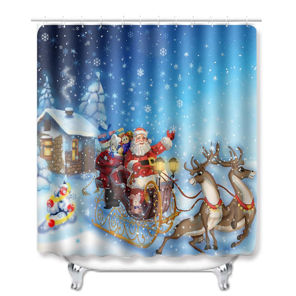Christmas Waterproof Shower Curtain Four-Piece Floor Mat Combination Set Household Door Mat Bedroom Living Room Carpet