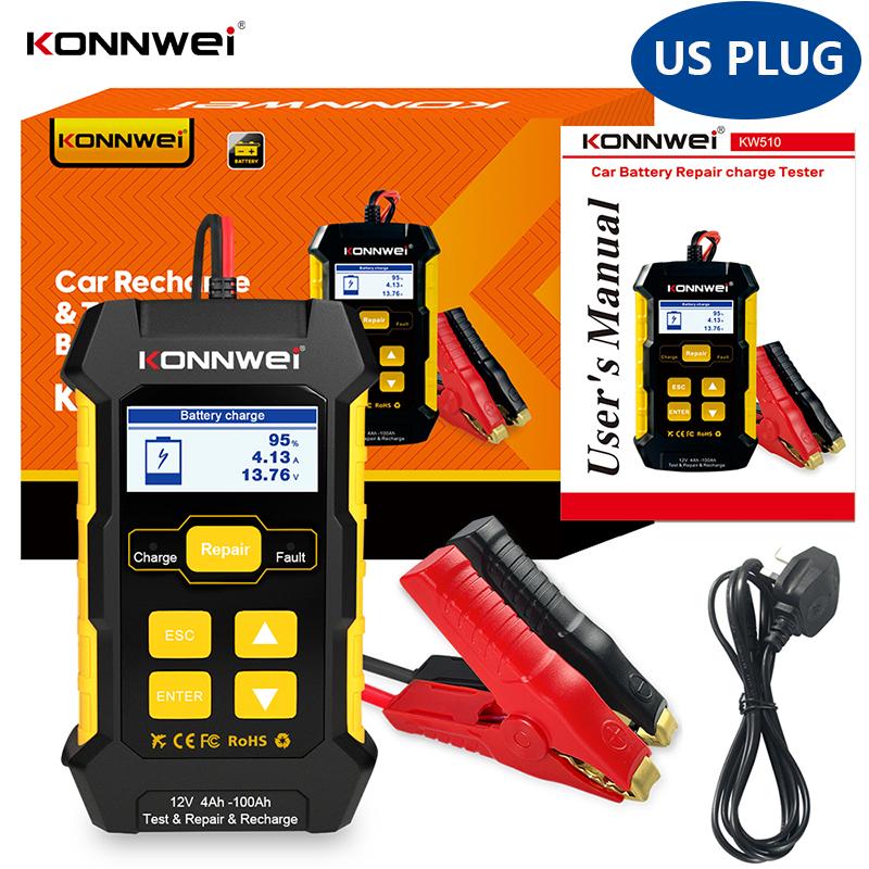 KONNWEI KW510 Battery Tester 12V Car 5A Battery Charger Pulse Repair Wet Dry AGM Gel Lead Acid Car Repair Tool