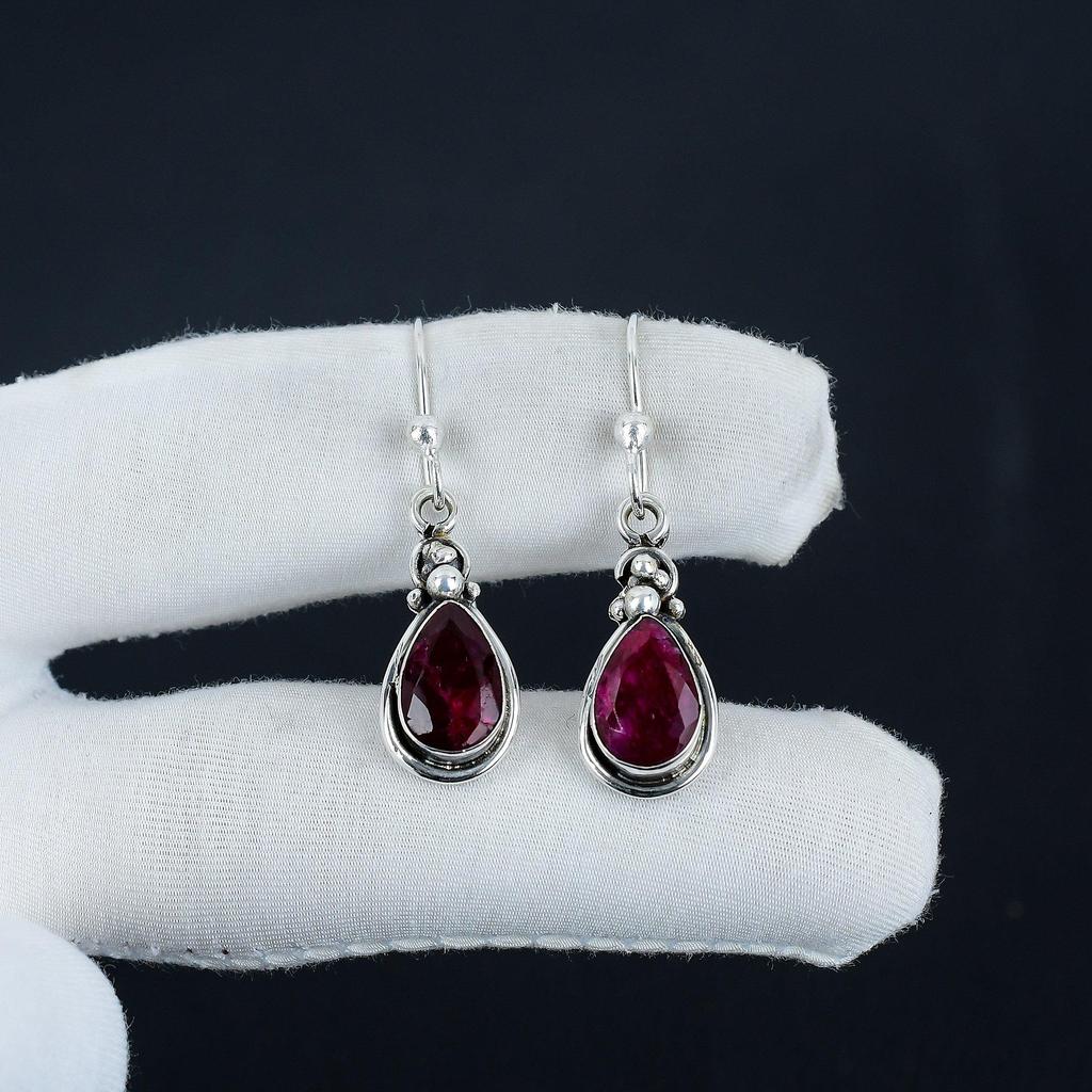 Изящные серьги с рубинами из кашмирского камня, серьги из стерлингового серебра 925 пробы, серьги-подвески ручной работы в стиле бохо из серебра, подарок на годовщину