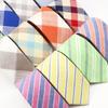 Men,Plaid, Cotton Ties,  Orange, Green, Striped Necktie, Slim Casual Tie
