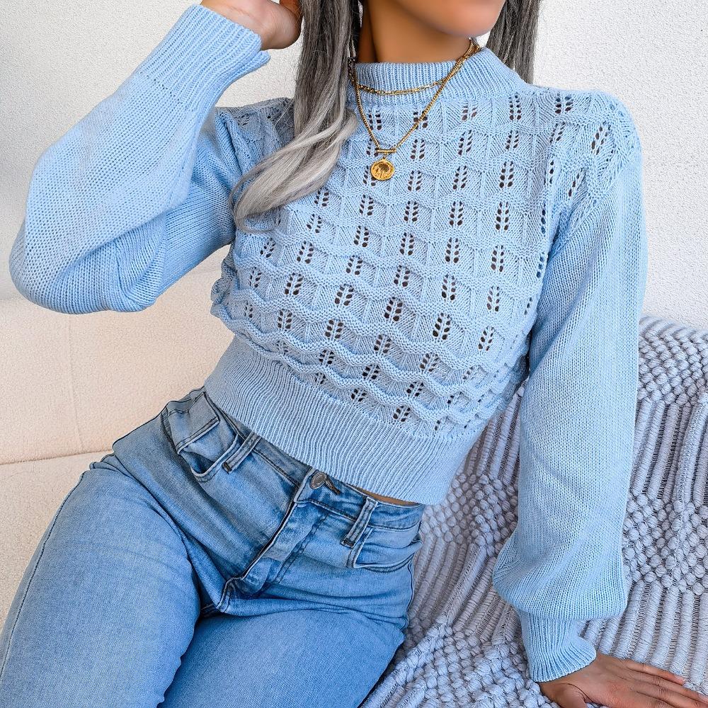 Уличный стиль, сплошной цвет, полосатые рукава-фонарики и вязаный свитер с обнаженным пупком