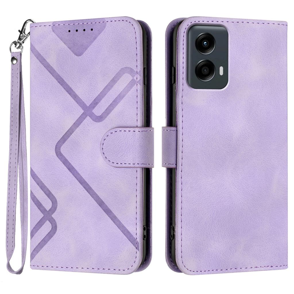 For Motorola Moto G Play 5G (2024)/Motorola Moto G 5G (2024) Wallet Case Line Imprinted PU Leather Phone Cover with Strap
